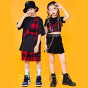 ダンス 衣装 キッズ ガールズ ジャズダンス ヒップホップ HIPHOP チア チアガール チェック柄 女の子 男の子 セットアップ へそ出し 応援団 練習着