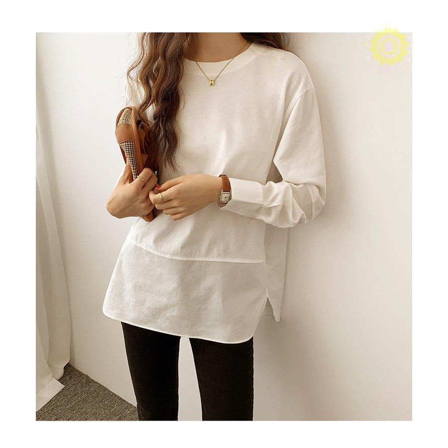 ブラウスtシャツ レディース 長袖tシャツ カットソー プルオーバー サイドスリット ロングtシャツ ブラウス スエット ゆったり 春秋 新作 重ね着