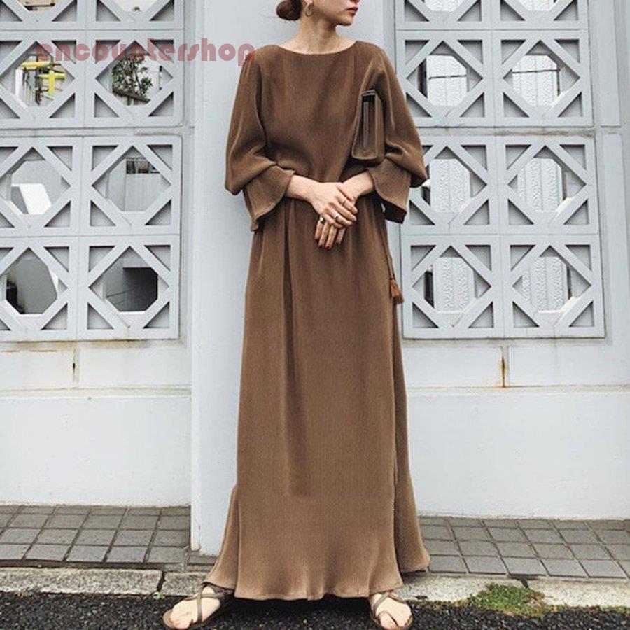 ワンピース レディース 長袖 マキシ丈ワンピース 秋冬ワンピース ロングワンピース 着痩せ 体型カバー 通勤 オフィス おしゃれ お出かけ 30代/40代/50代/60代