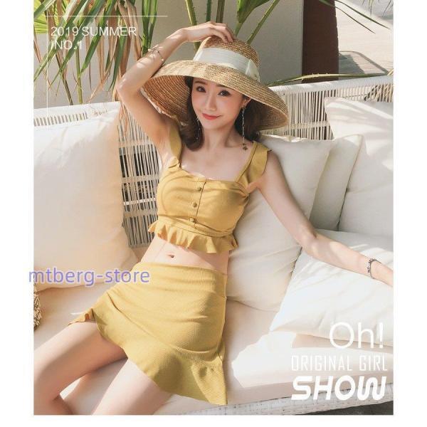 水着レディース 体型カバー 水着3点セット フレアスカート セパレート 三角パンツ 小胸バンドゥビギニ 水着 韓国風 40代 可愛い スイムウェア 温泉 ママ