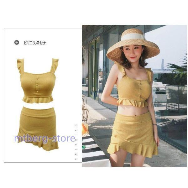 水着レディース 体型カバー 水着3点セット フレアスカート セパレート 三角パンツ 小胸バンドゥビギニ 水着 韓国風 40代 可愛い スイムウェア 温泉 ママ