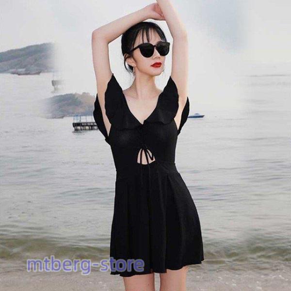 水着 ワンピース風 オールインワン 無地 フレア 体型カバー サロペット レディース 20代 30代 40代 スイミング 海水浴 温泉 ビーチ 可愛い