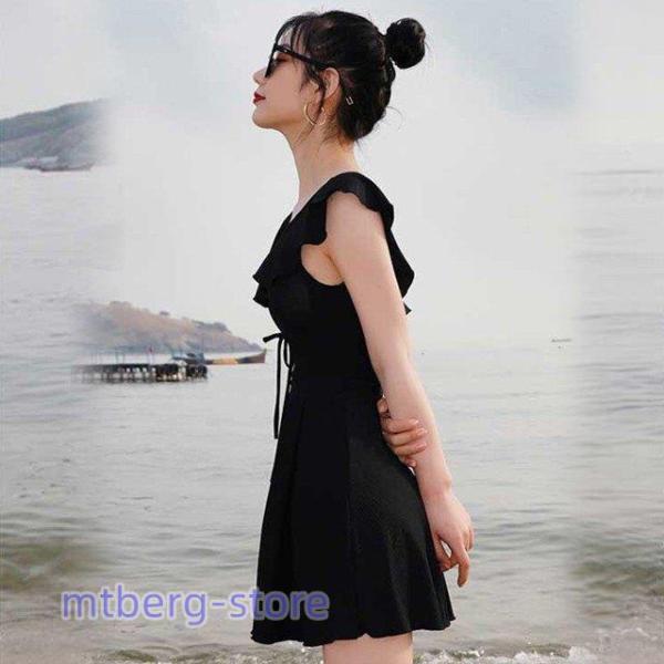 水着 ワンピース風 オールインワン 無地 フレア 体型カバー サロペット レディース 20代 30代 40代 スイミング 海水浴 温泉 ビーチ 可愛い