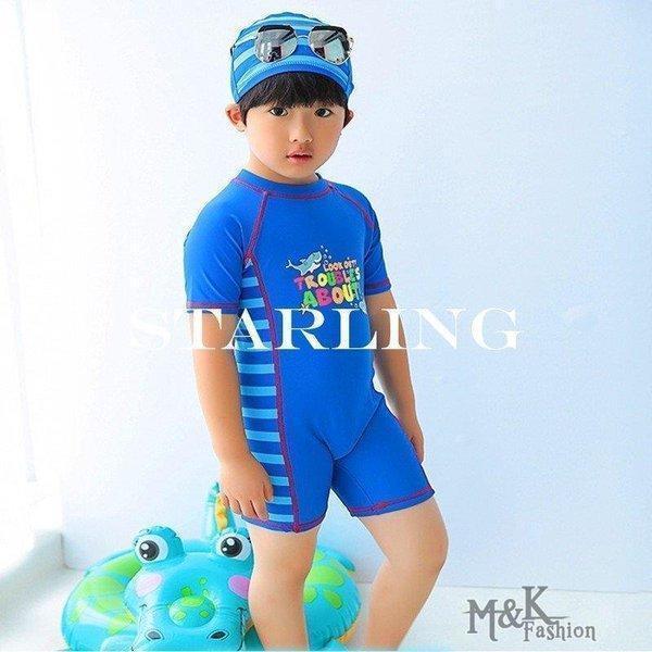 水着 オールインワン スーツ スイムキャップ サーフ服 2点セット 半袖 ラッシュガード 子供 キッズ ジュニア 可愛い おしゃれ スイムウェア サメ