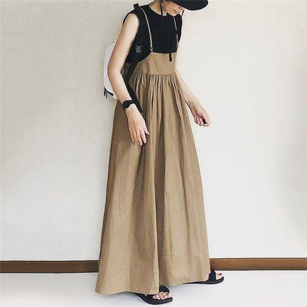 サロペット ワンピース レディース 夏 秋 ロングワンピース レディース オールインワン キャミワンピース ジャンパースカート 重ね着 春 ゆったり