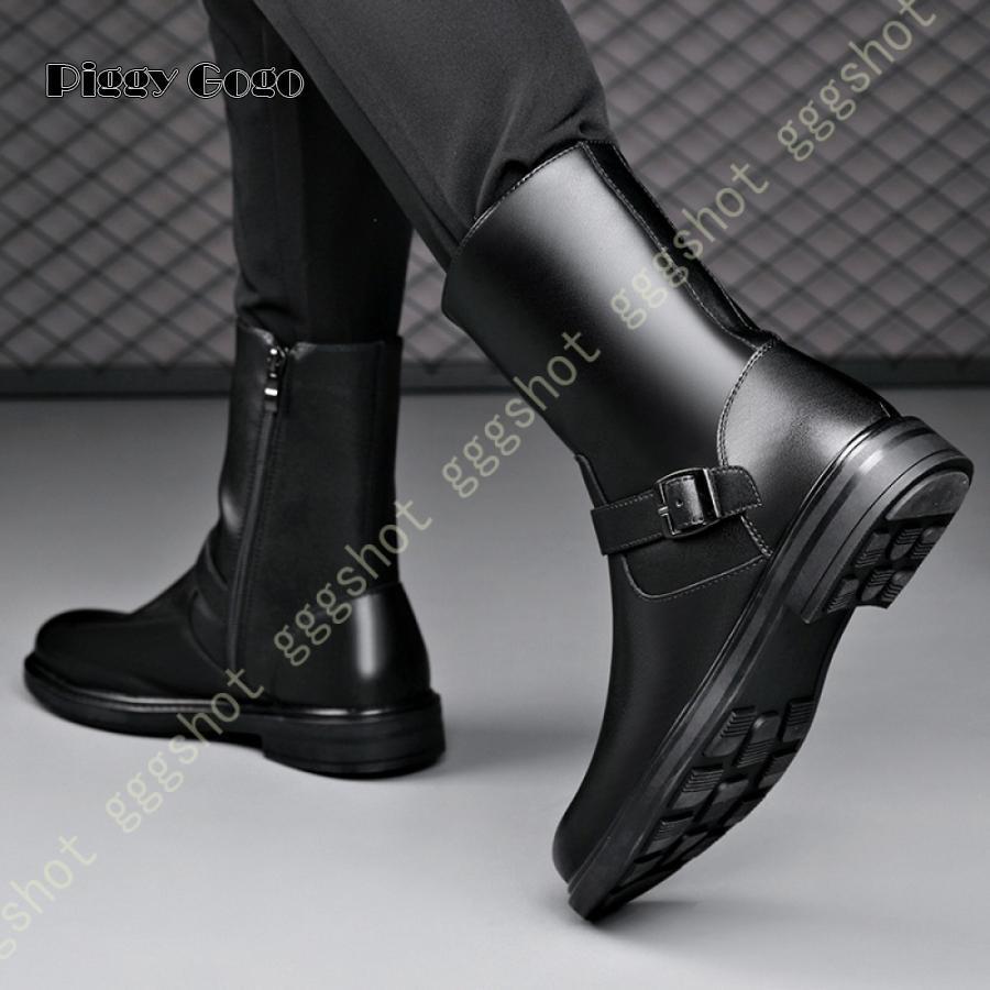 ショート ブーツ メンズ ローヒール 春ブーツ エンジニアブーツ ミドルブーツ 春秋冬 靴 ゆったり 疲れない 幅広 歩きやすい ミドル丈 くしゅくしゅ