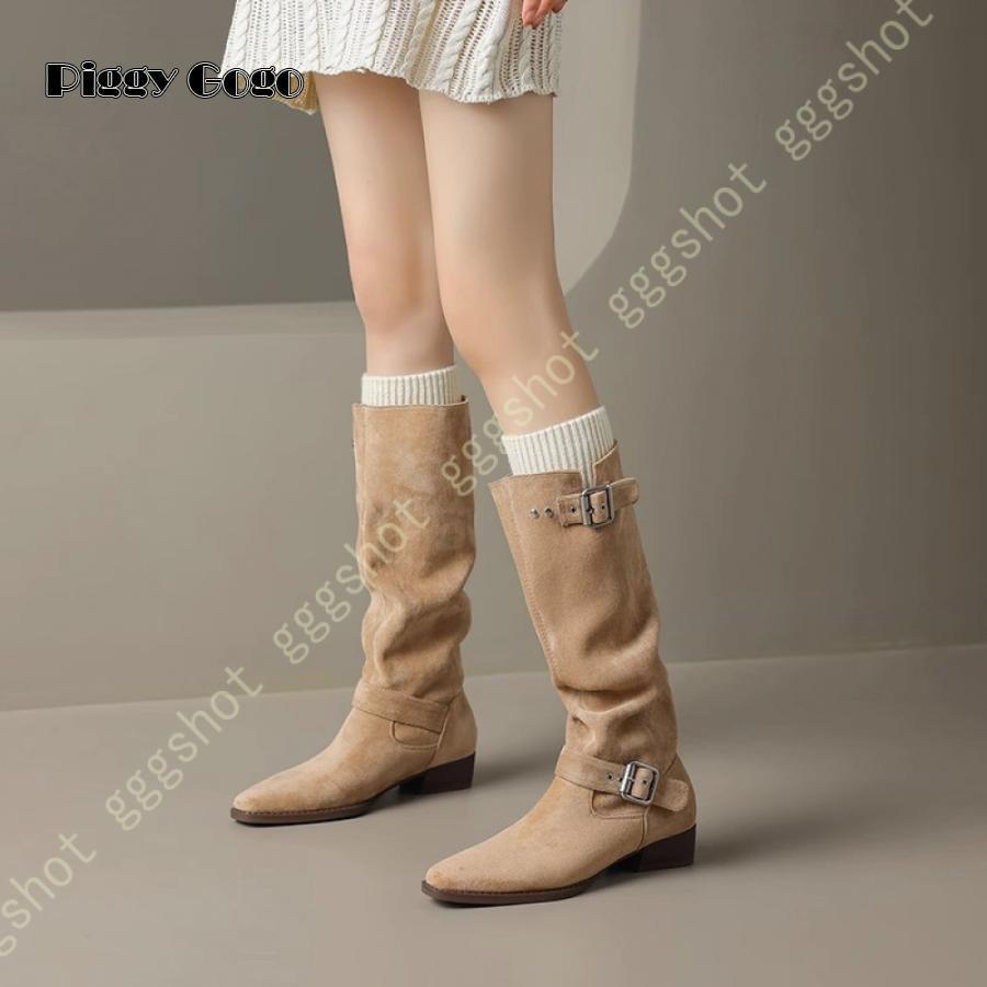 ニーハイ ロングブーツ チャンキーヒール オフィス ニーハイブーツ レディース スクエアトゥ ハイヒール ブーツ 無地 サイハイブーツ 防風