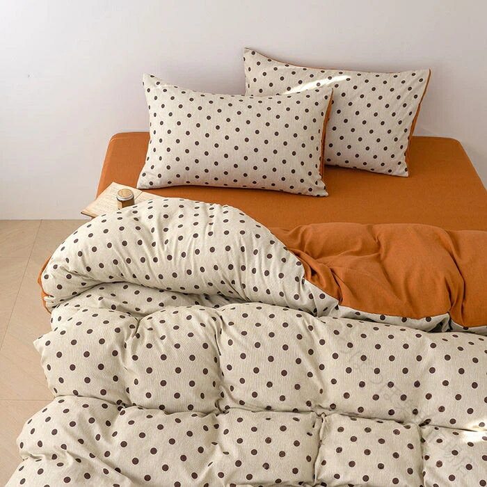 Rakuten - 布団カバーセット 3点セット シングル ダブル 掛け布団カバー 掛けカバー 掛けふとんカバー 掛カバー ドット柄 北欧風 かわいい 可愛い 春秋 寝具 ベッドカバー フラットシーツ シーツカバー 枕カバー 洗える