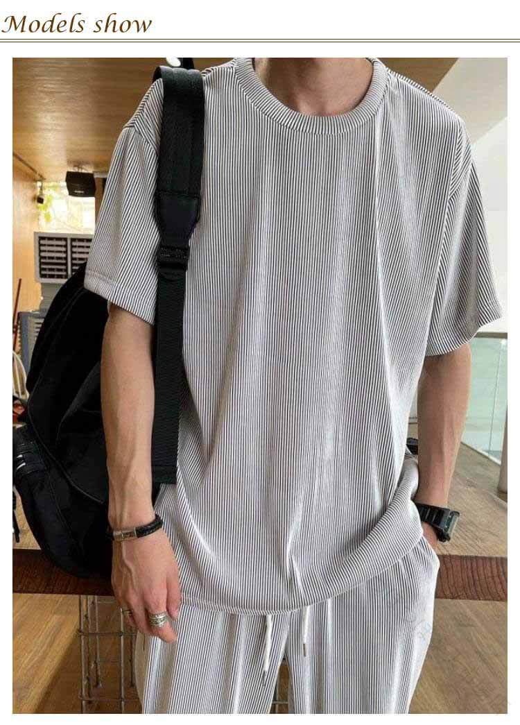 接触冷感 メンズ 2点セット 上下セット 上下 アイスシルク ワイドパンツ ロングパンツ スポーツウェア セットアップ 薄手 大きいサイズ ゆったり ストレッチ 無地 アウトドア 運動着 カ 3