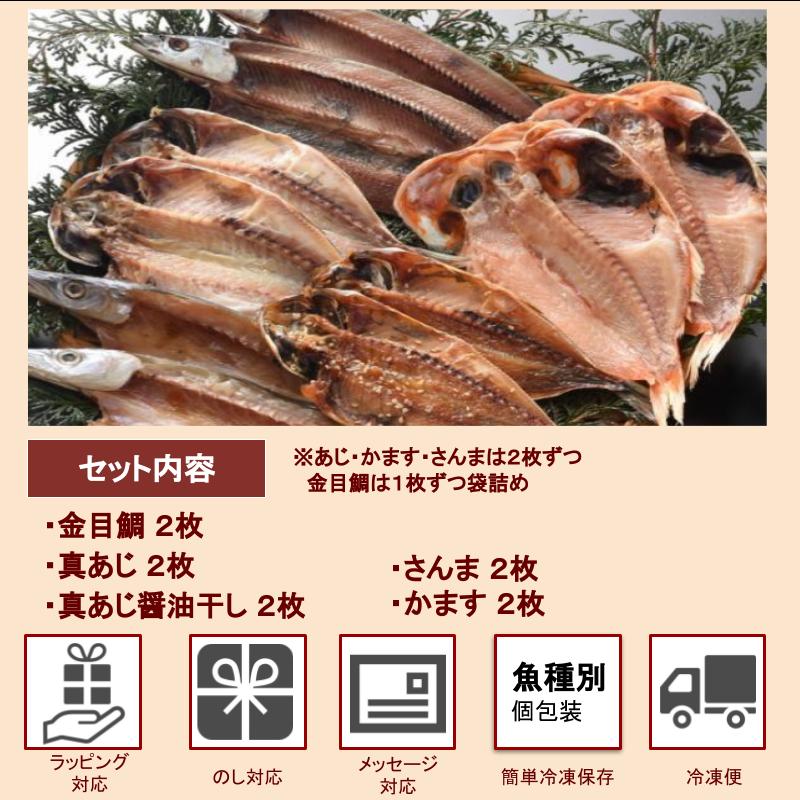 【送料無料】沼津干物セット（天日干しひもの詰め合わせ）5魚種 （あじ・アジ醤油干し・金目鯛・かます・さんま）お試しセット