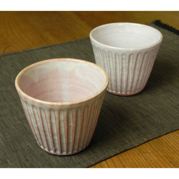 萩焼 ペア・フリーカップ（白・紫） 湯呑み