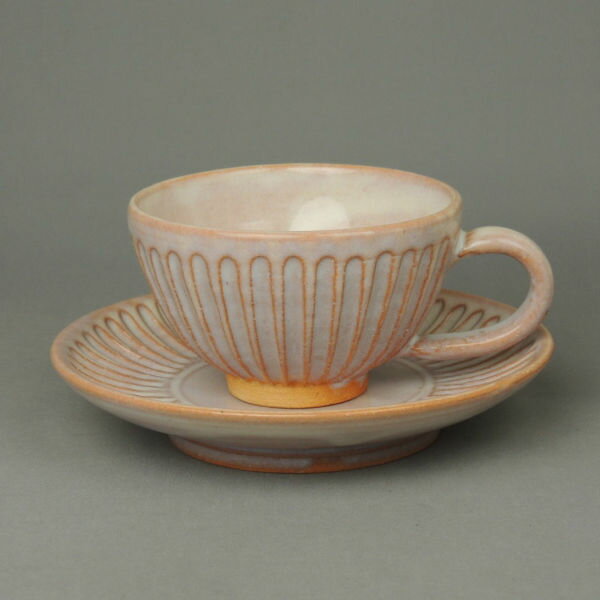 萩焼・紫しのぎコーヒー・カップ＆ソーサー