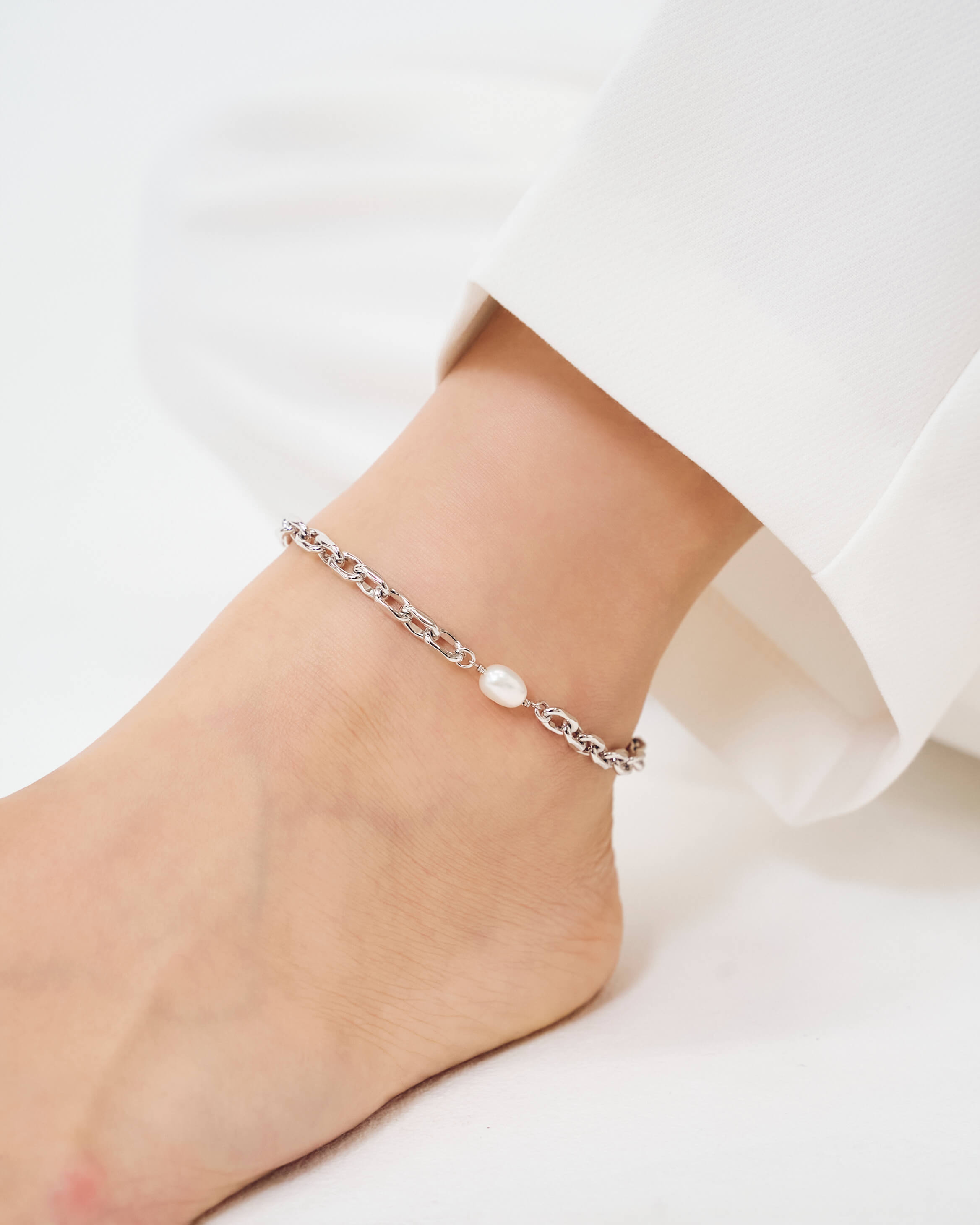 スモール リンクチェーン パールセッティング アンクレット アクセサリー レディース メンズ ペア おそろい チェーン ジェンダーレス 細身デザイン 2
