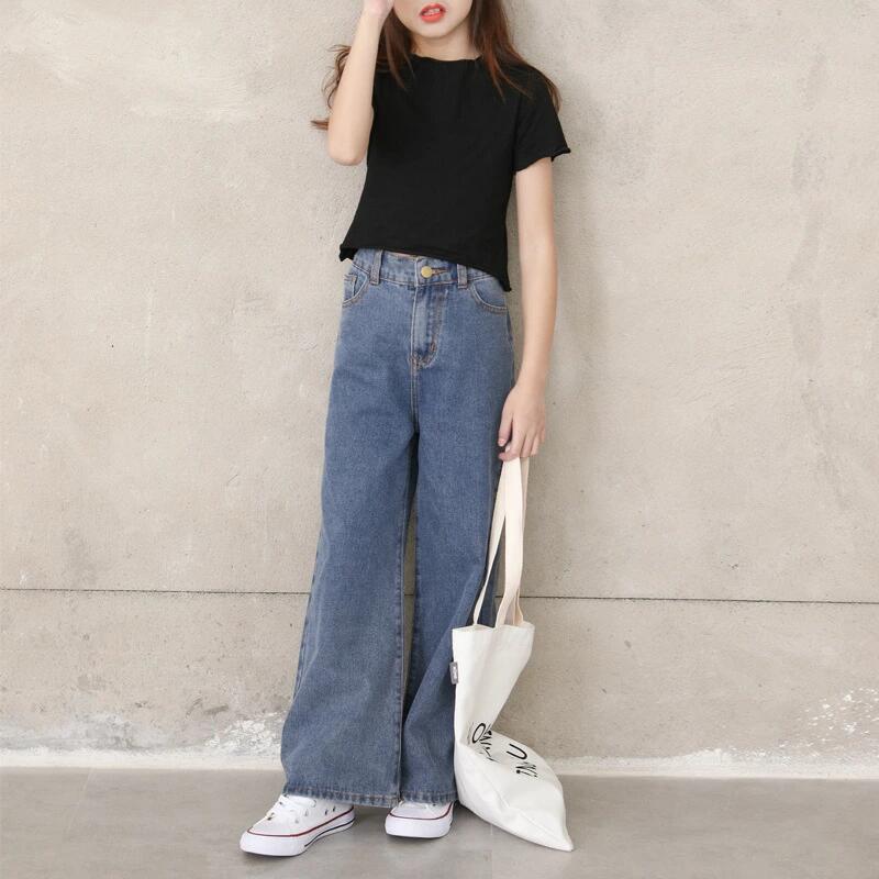 ガウチョパンツ キッズデニムパンツ マキシ丈 子供服 デニムパンツ 親子 お揃い 長ズボン ワイドパンツ パンツ 春夏 女の子 ジーンズ ジーパン カジュアル ロングパンツ ゆったり ボトムス キッズ こども 可愛い きれいめ — vista 2