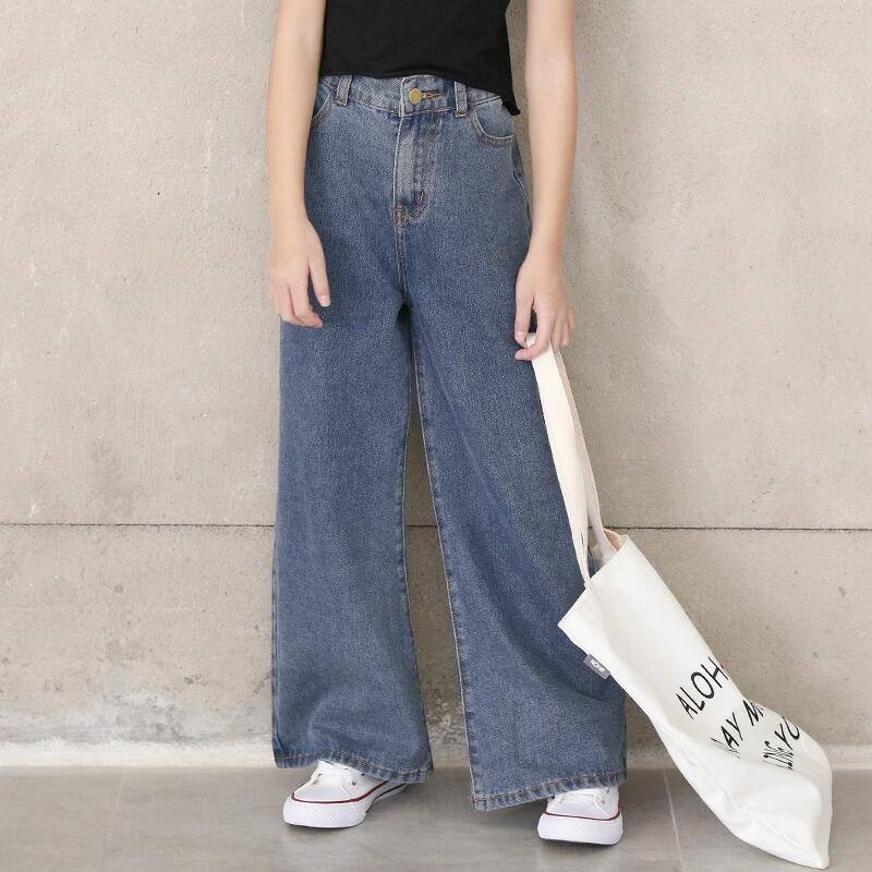 ガウチョパンツ キッズデニムパンツ マキシ丈 子供服 デニムパンツ 親子 お揃い 長ズボン ワイドパンツ パンツ 春夏 女の子 ジーンズ ジーパン カジュアル ロングパンツ ゆったり ボトムス キッズ こども 可愛い きれいめ — vista 3