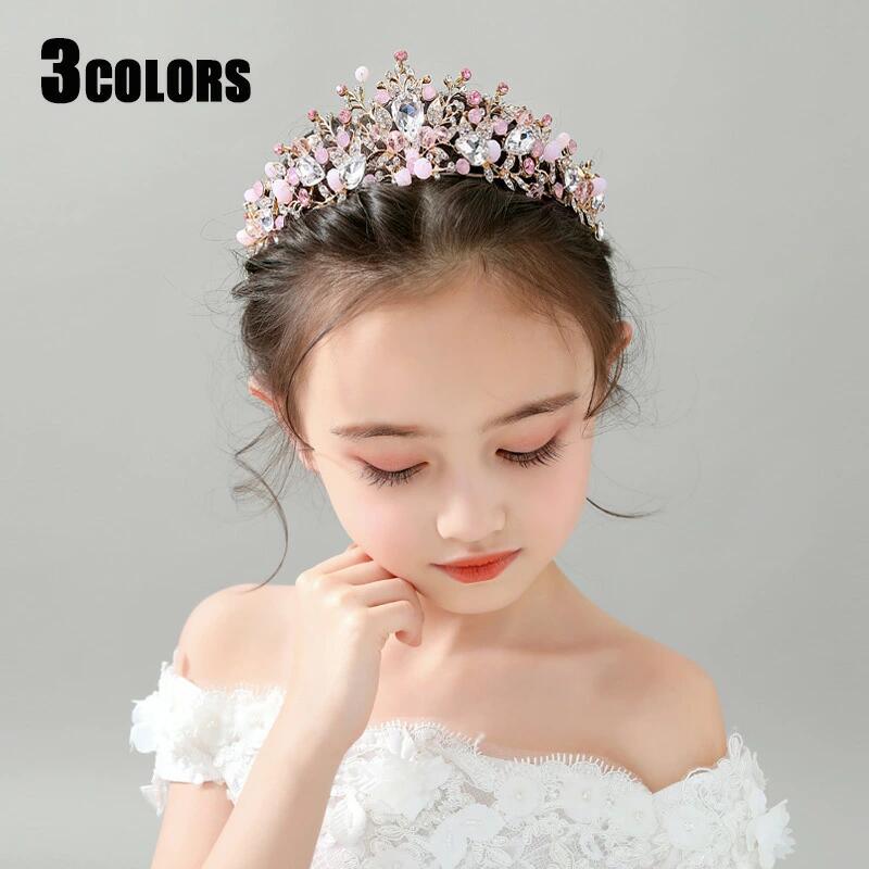 髪飾り ティアラ 子供 発表会 子供ドレス 七五三 ウエディング ヘアアクセサリー キッズ 子供用小物 キッズ 女の子 ガールズ フォーマル 子供ヘッドドレス パール付き 結婚式 花嫁 発表会 パーティー 成人式 ピンク ホワイト シルバー