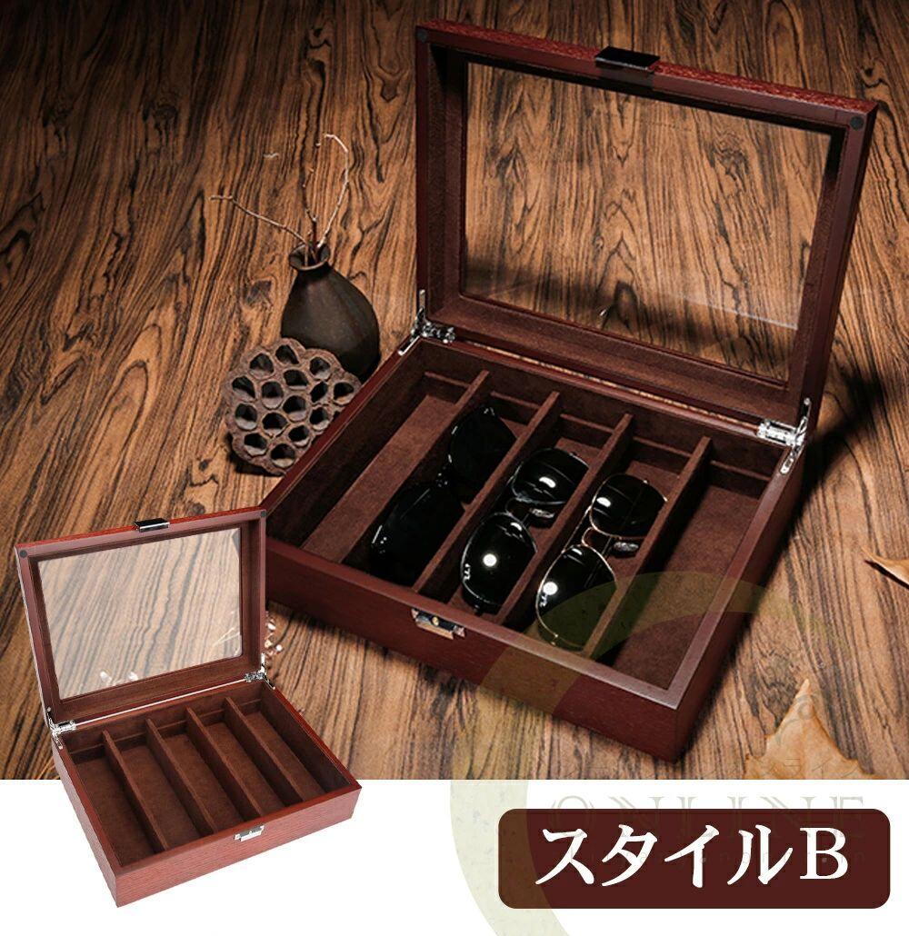 木製1段式◆5本収納 老眼鏡 メガネケース コレクションケース メンズボックス ディスプレイ 保管 仕切り板/鍵付 ガラス天板 8本収納可能 サングラス収納 アクセサリー収納 多機能収納