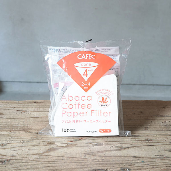 CAFEC アバカペーパーフィルター〈2〜4杯用〉円すい ホワイト（100枚入）AC4-100Wフラワードリッパーcup4対応