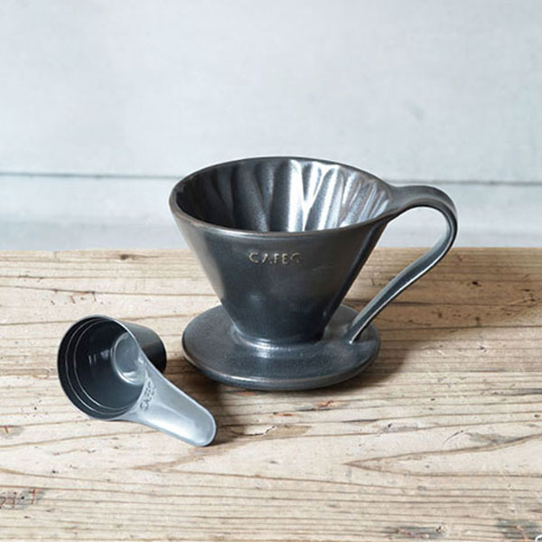 CAFEC FLOWER DRIPPER cup4 / Mat Black 有田焼 2~4杯用 円すい 円錐 マットブラック フラワードリッパー メジャースプーン付き カフェック