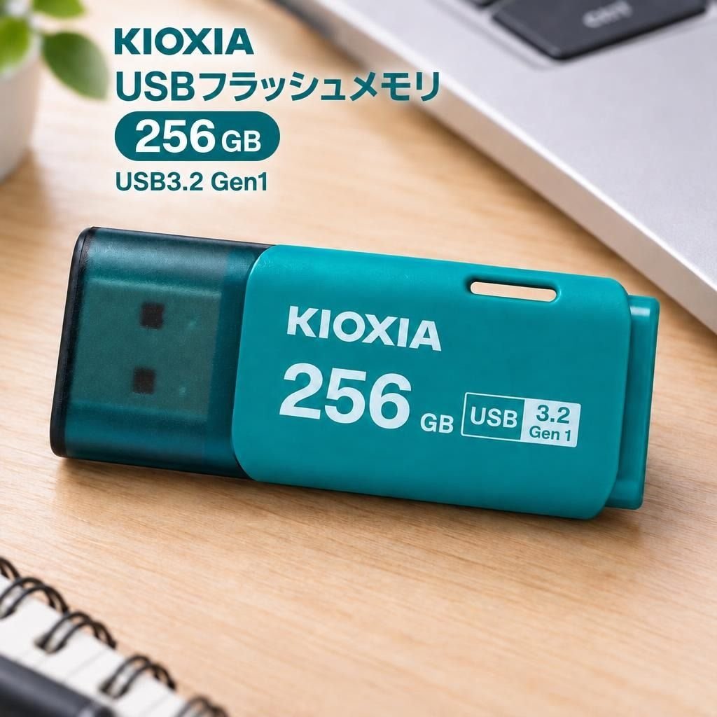USBメモリ 256GB USB3.2 Gen1 高速転送 日本製 フラッシュメモリ キャップ式 ストラップホール付 データ保存 ファイル転送 PC パソコン 周辺機器 KLU301A256GL キオクシア