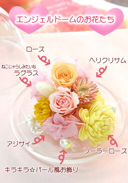 誕生日 送料無料【幸せの天使が宿る♪エンジェルハート ガラスドーム プリザーブドフラワー】女性 結婚記念日 退職祝い 歓迎 送別会 ギフト 花 プレゼント