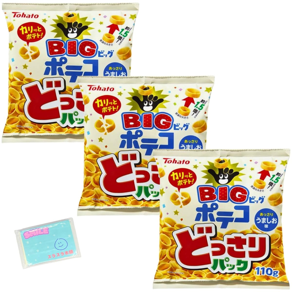 Monolog Style 東ハト ポテコ どっさりパック うましお味 110g ×3袋セット ★スラスラ本舗オリジナルポケットティッシュ付き★