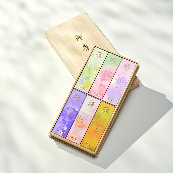 送料無料 贈答用 線香 日本香堂 花風 進物 桐箱 6種入