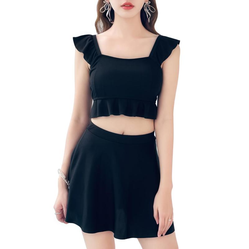 [Lalapala] 水着 ビキニ レディース 2点セット 可愛い フリル 韓国 セパレート 盛れるバスト ハイウエスト ショートパンツ タンキニ 体型カバー ビーチウェア 着瘦せ 女の子 夏 おしゃれ 海 プ