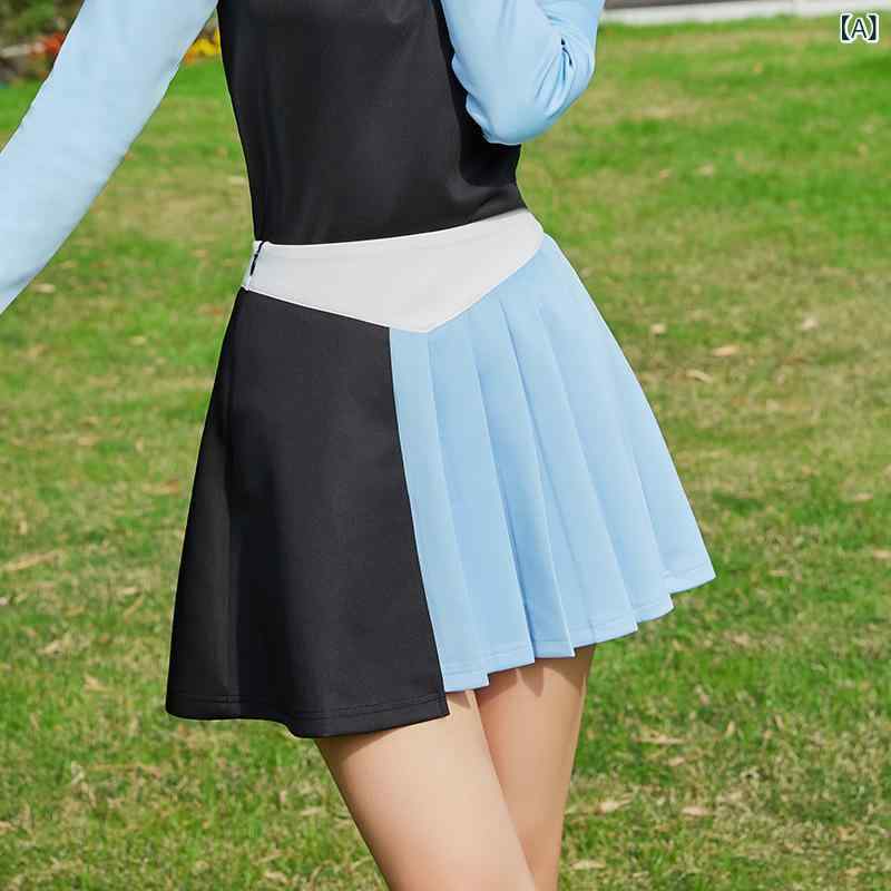 Rakuten - 韓国 風 ゴルフ ウェアレディーススーツ 春 長袖 ポロ カラ Tシャツ レディース トップ 露出 防止 プリーツショートスカート