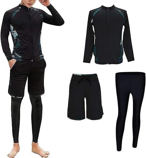 ラッシュガード メンズ フィットネス水着 上下 セット 長袖 前開き レギンス サーフパンツ フィットネス 男性 3点セットUVカット温泉 ビーチ 水泳 スイミング メンズ 競泳 吸汗 速乾