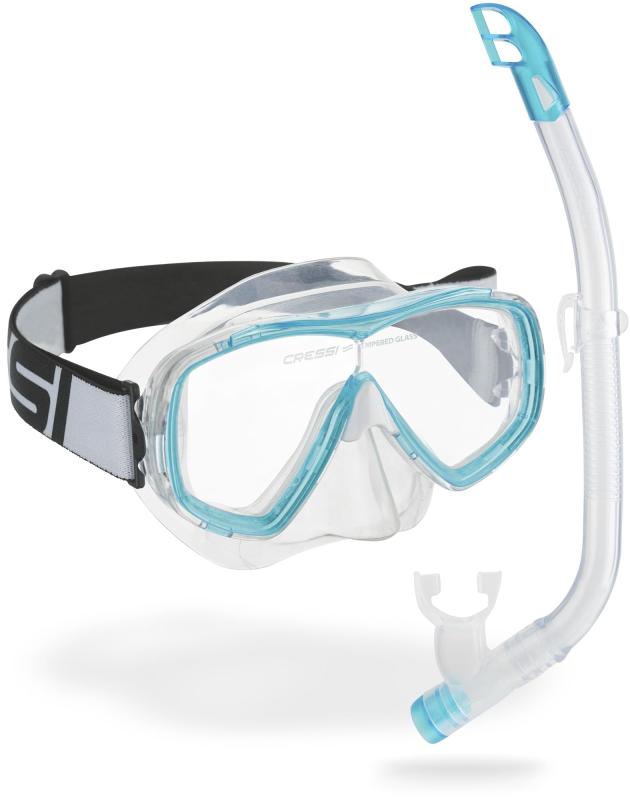 CRESSI シュノーケリング マスク & シュノーケル セット ジュニアサイズ [ ESTRELLA JR & TOP ] 伸縮素材ストラップ 1眼レンズマスク & スプラッシュガード付 スノーケル 【正規品】