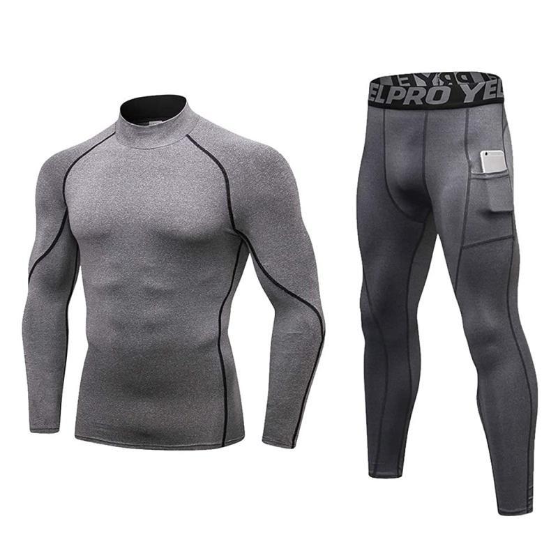 [LANBAOSI] スポーツインナー 上下セットメンズ ハイネック 防寒肌着 [吸汗速乾 発熱保温] ランニング コンプレッション ウェア 加圧長袖シャツ＆タイツ セットアップ アウトドア スキー 作業