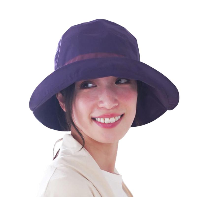 日本製 UV カット 99% 以上 つば広 レディース リボン ハット パープル | 放湿 撥水 加工 サイズ調節可 洗える 折りたたみ 日焼け防止 熱中症予防 帽子 春 夏 CS12-033-PL(3)