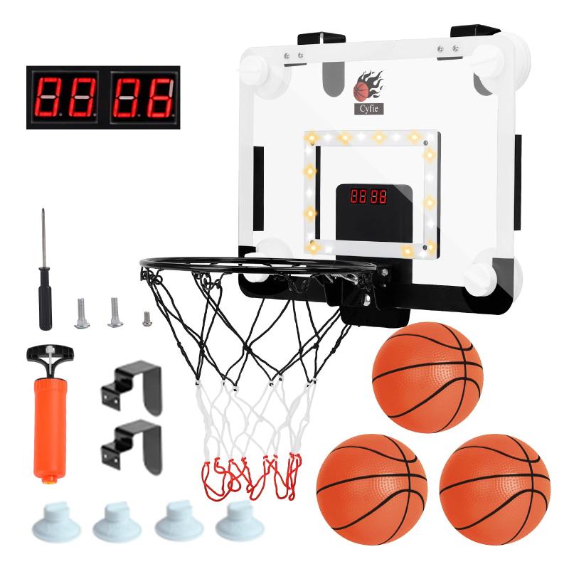 CYFIE バスケットゴール 室内 壁掛け ドア掛け式 吸盤式 屋外 バスケゴール 子供用 おもちゃ 自動採点 効果音 静音可能 ミニバスケットゴール LEDライト付き 2つゲームモード 男の子 女の子 室