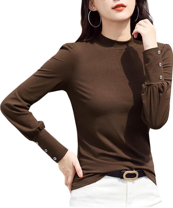 [three Joy] 【大人かわいい】トップス レディース 薄裏起毛 カジュアルカットソー ゴルフ ストレッチ パフスリーブ 4カラー M～XL