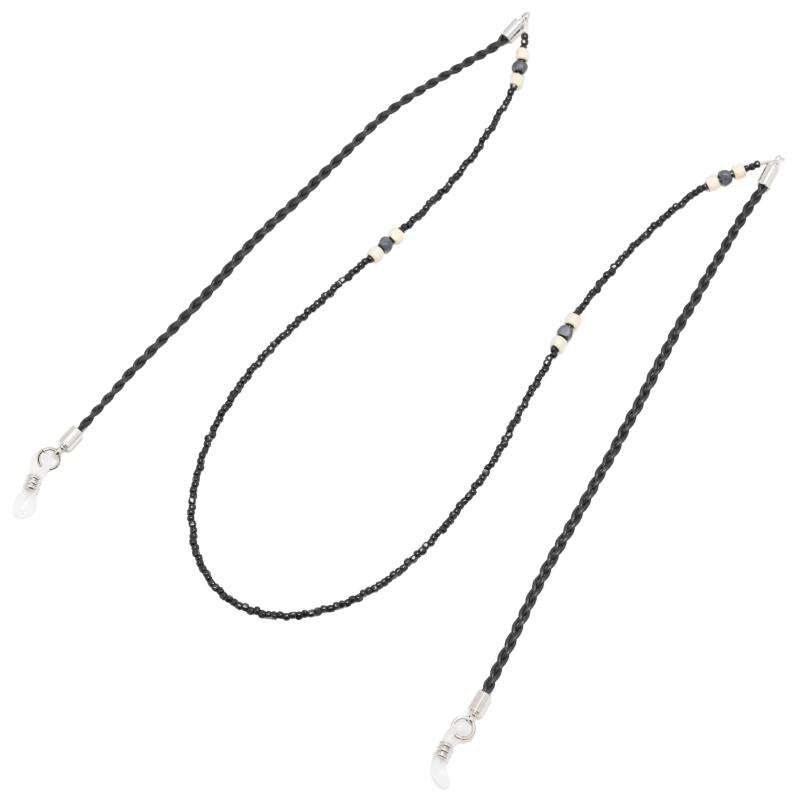 meigan メガネチェーン おしゃれ レディース シルバー パール調 ビーズ ＆ 絡まない ひも 切り替え 軽量 日本製 ブラック 9404-01(3)
