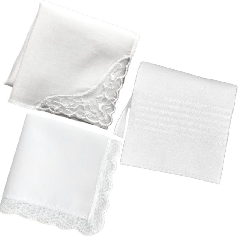 [Tsumulie] ブライダルハンカチ 白 結婚式 【3枚 セット】 薄手 ハンカチ レディース 2枚 メンズ 1枚