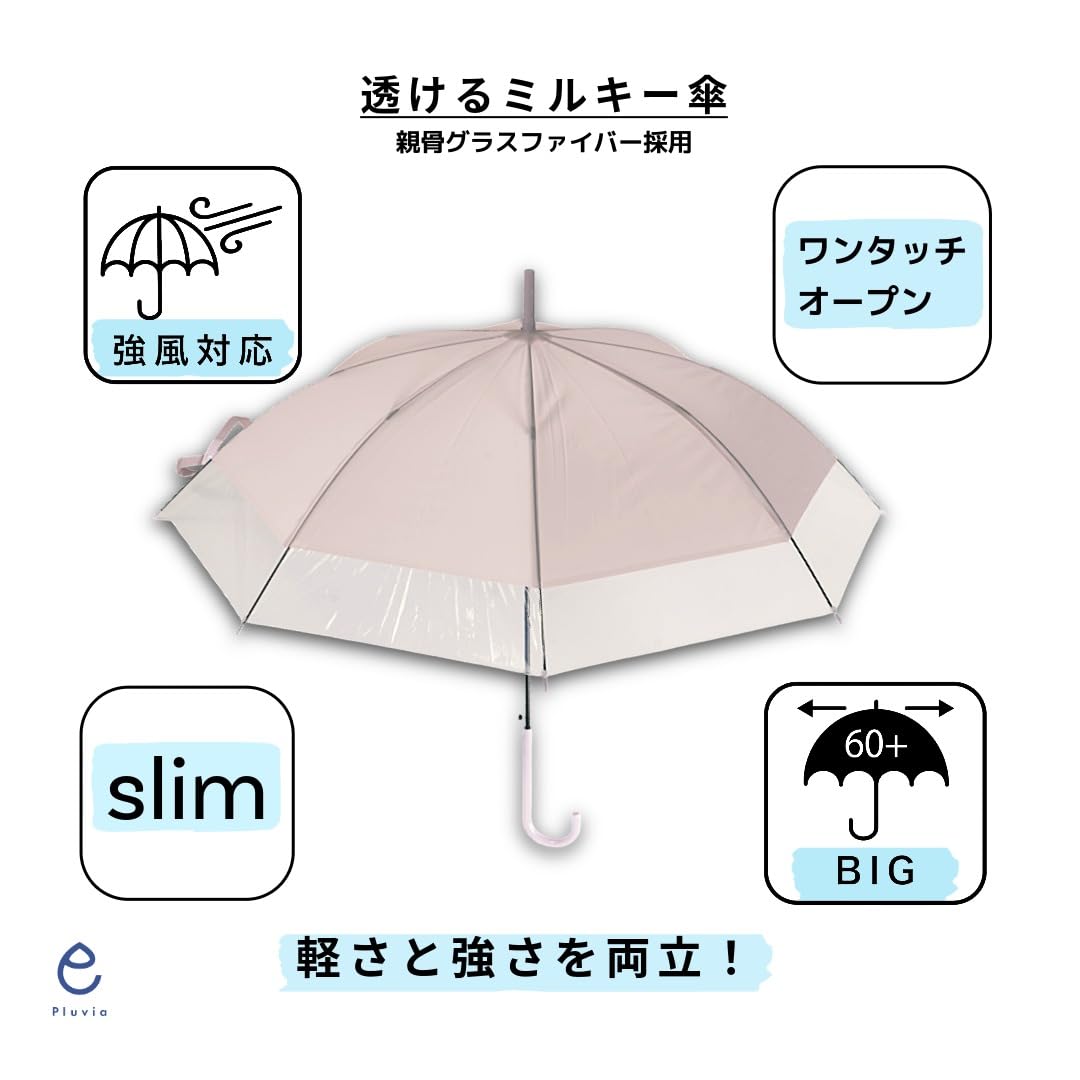 Pluvia 長傘 レディース 雨傘 ジャンプエンボス切継 60cm
