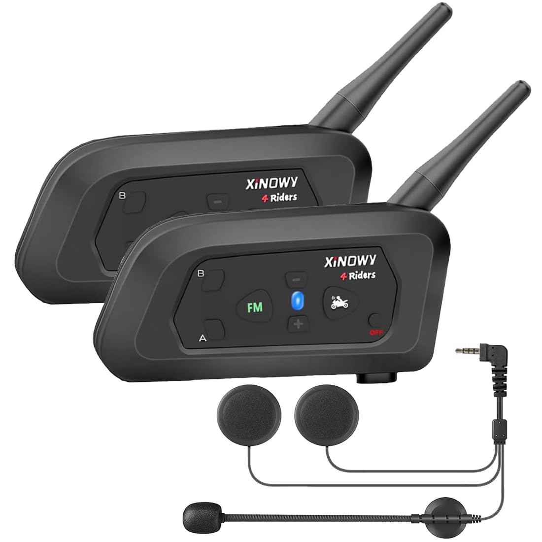 Mihono 4Riders Interphone バイク用 インカム V4 昇級版、ツーリング対応 4人同時通話可能 FMラジオ 音楽 IP65防水 ブルートゥース インターコム HI-FI音質 Siri対応 付属品全部同梱 日本語説明書「技適