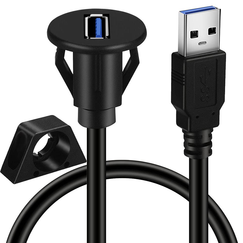 BATIGE Small USB 3.0 Male to Female Car AUX Mount Flush Panel Extension Cable for Car Truck Boat Motorcycle Dashboard