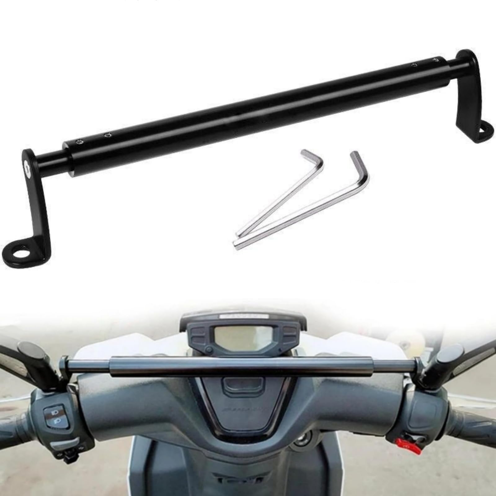 バイク用マルチバー ハンドルバー クランプバー 取付用 バー ハンドル バイク ホルダー 長さ調節可能 六角レンチ付き スクーター ミラー用 多機能拡張スタンド 汎用 (ブラック)
