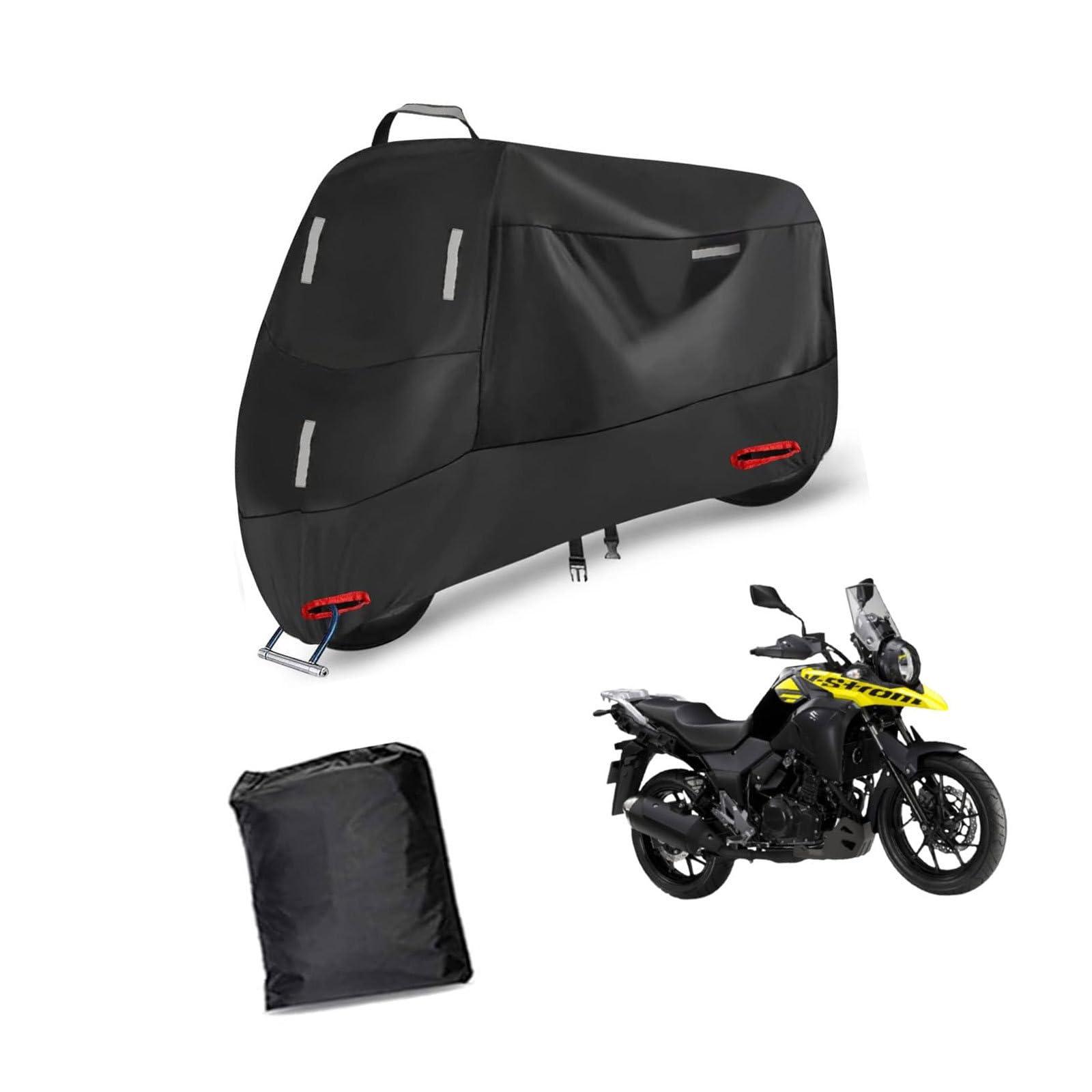 スズキに適用 バイクカバー 全天候オートバイカバー 耐熱 防水 防埃 紫の外線防止 盗難防止 反射ストリップ付き 収納バッグ付き ワンタッチバックル 前後アイレット2つ付き L