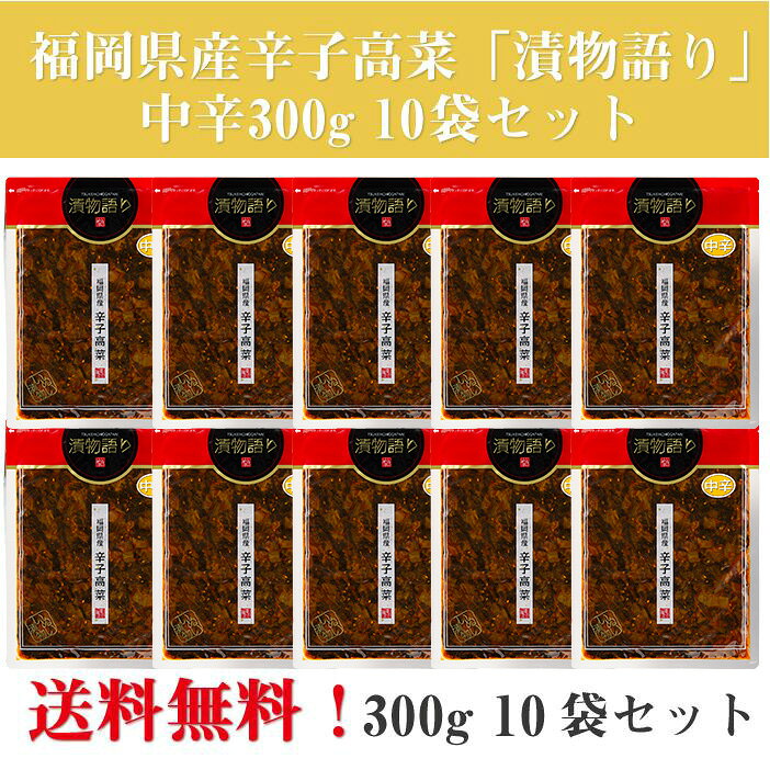 【中辛】イヌイの福岡県産辛子高菜「漬物語り」中辛10袋セット 300g×10袋セット 旨...