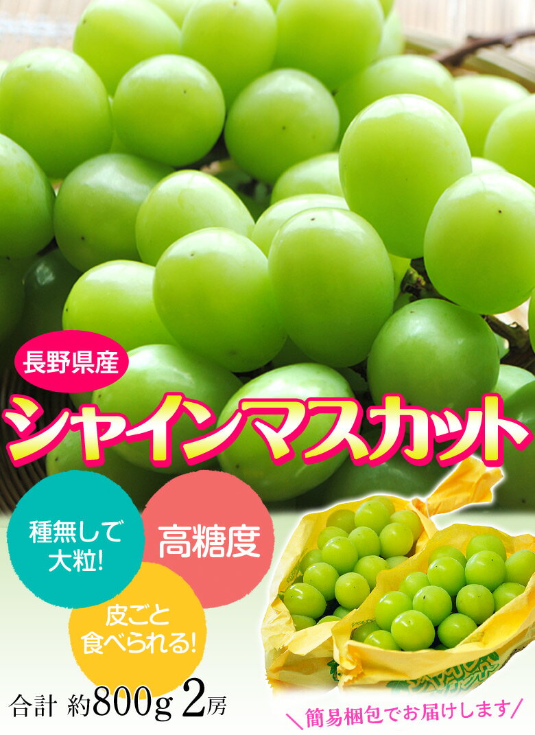 長野県産 ぶどう シャインマスカット 2房 計約800g 送料無料 ギフト