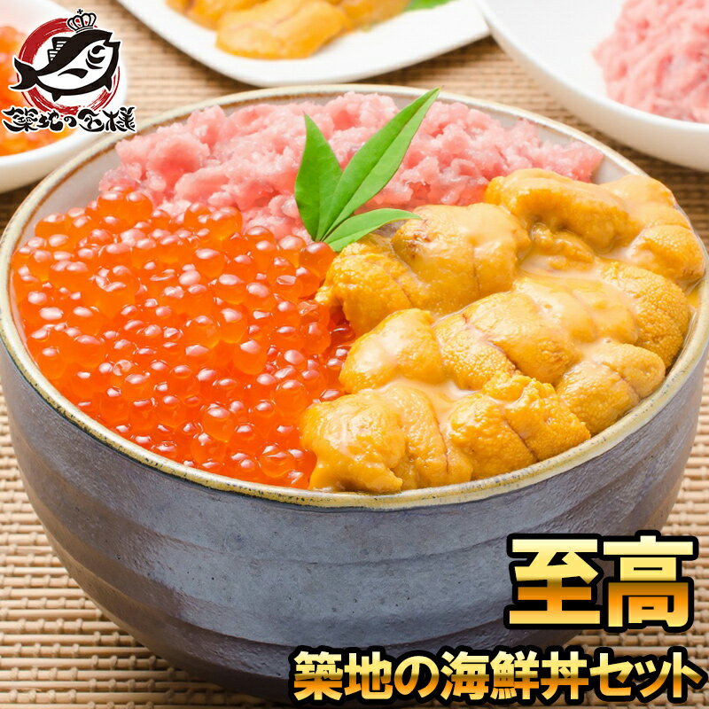 ギフト【送料無料 海鮮福袋】築地の海鮮丼セット 至高 約2〜3人前 王様のネギトロ＆無添加生ウニ＆北海道産いくら。解凍してご飯にのせるだけで海鮮丼！ギフトに最適な3商品セット【うに イクラ ねぎとろ 詰め合わせ 寿司 刺身 築地市場 豊洲市場】【smtb-T】【あす楽】rn