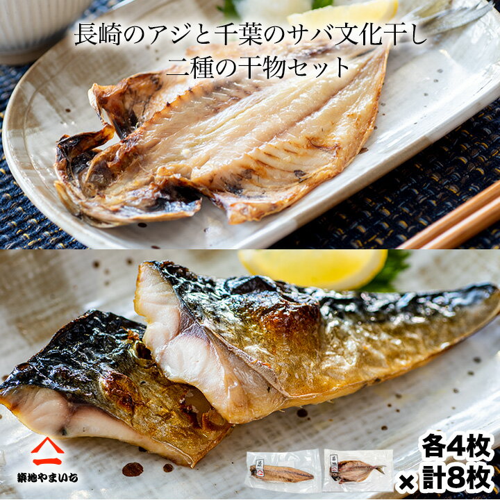 送料無料 2個で1,000円OFFクーポンあり！ 干物セット アジ サバ 詰め合わせ 1枚毎 真空 個包装 国産干物セット アジ（長崎県産）約130g×4枚 サバ（千葉県産）120g×4枚 敬老の日 炭火 バーベキュー 海鮮のサムネイル
