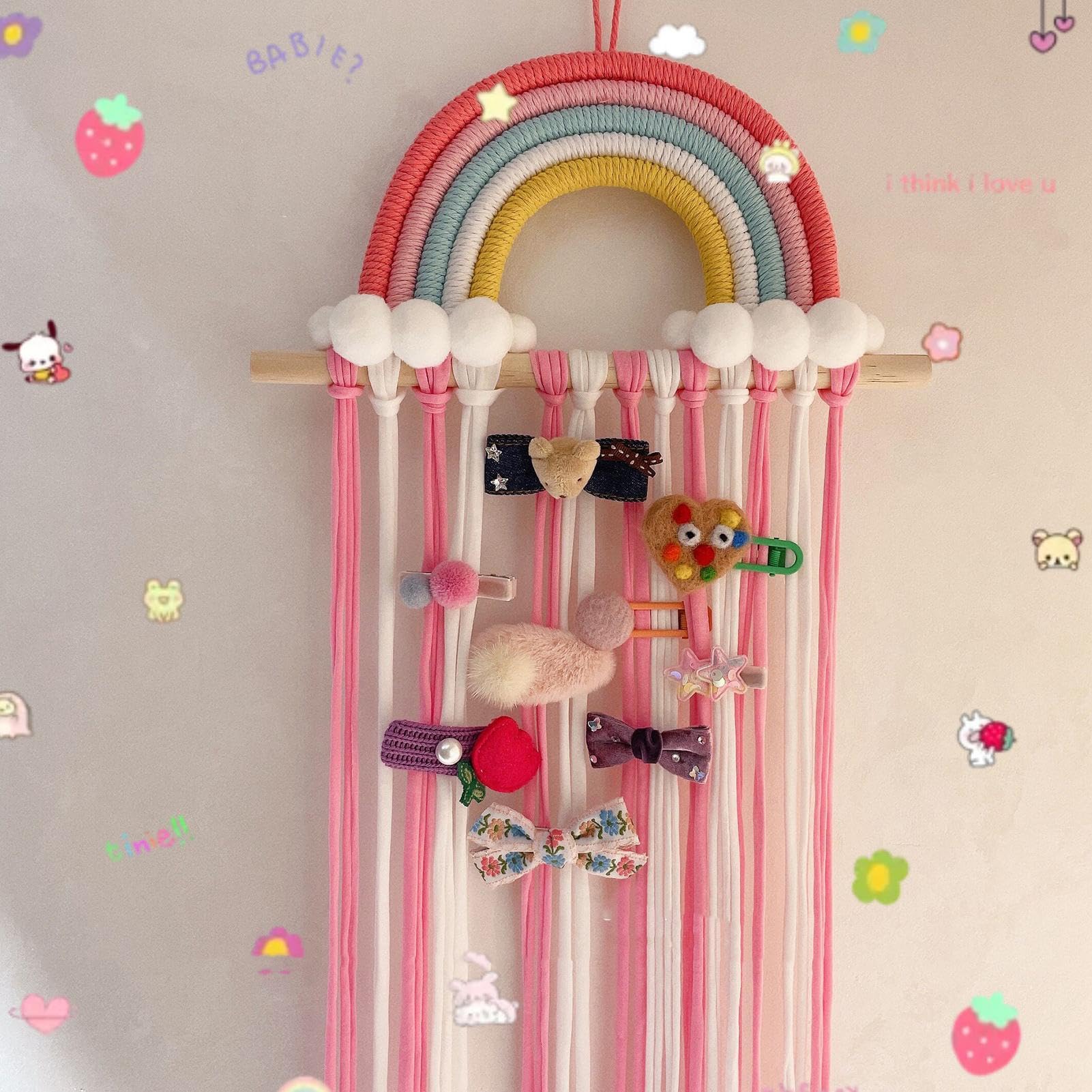 女の子の髪の弓ホルダー、髪の弓オーガナイザー | ヘアリボンガールズヘアアクセサリー壁掛け | レインボーデザインのヘアクローオーガナイザー、女の子用ヘアリボン、小さなジュエリー、リボン用の弓オーガナイザー