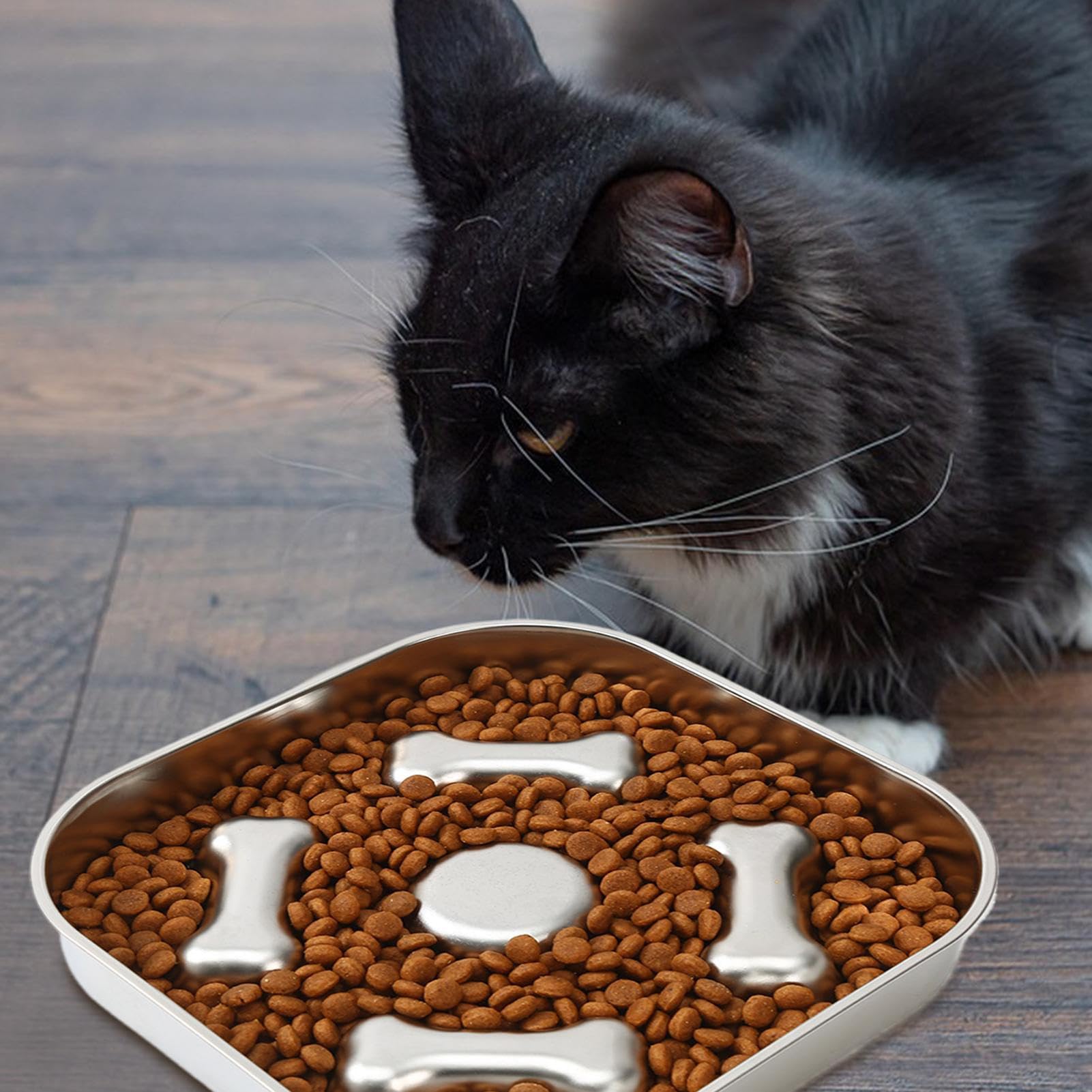スローフィーダー - ステンレス鋼 ペット給餌ボウル | 滑り止め 早食い防止 トレーニングボウル 子犬 子猫 シニア犬用 ペット用品(3)