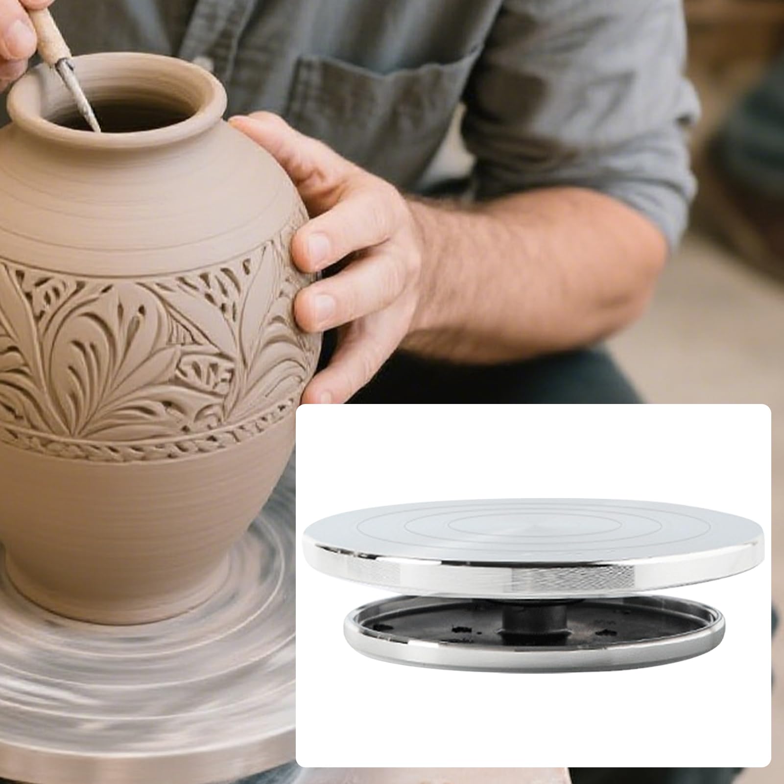 陶芸用ターンテーブル - クレイスカルプティング用回転式ターンテーブル - 多機能小型アートテーブルと..
