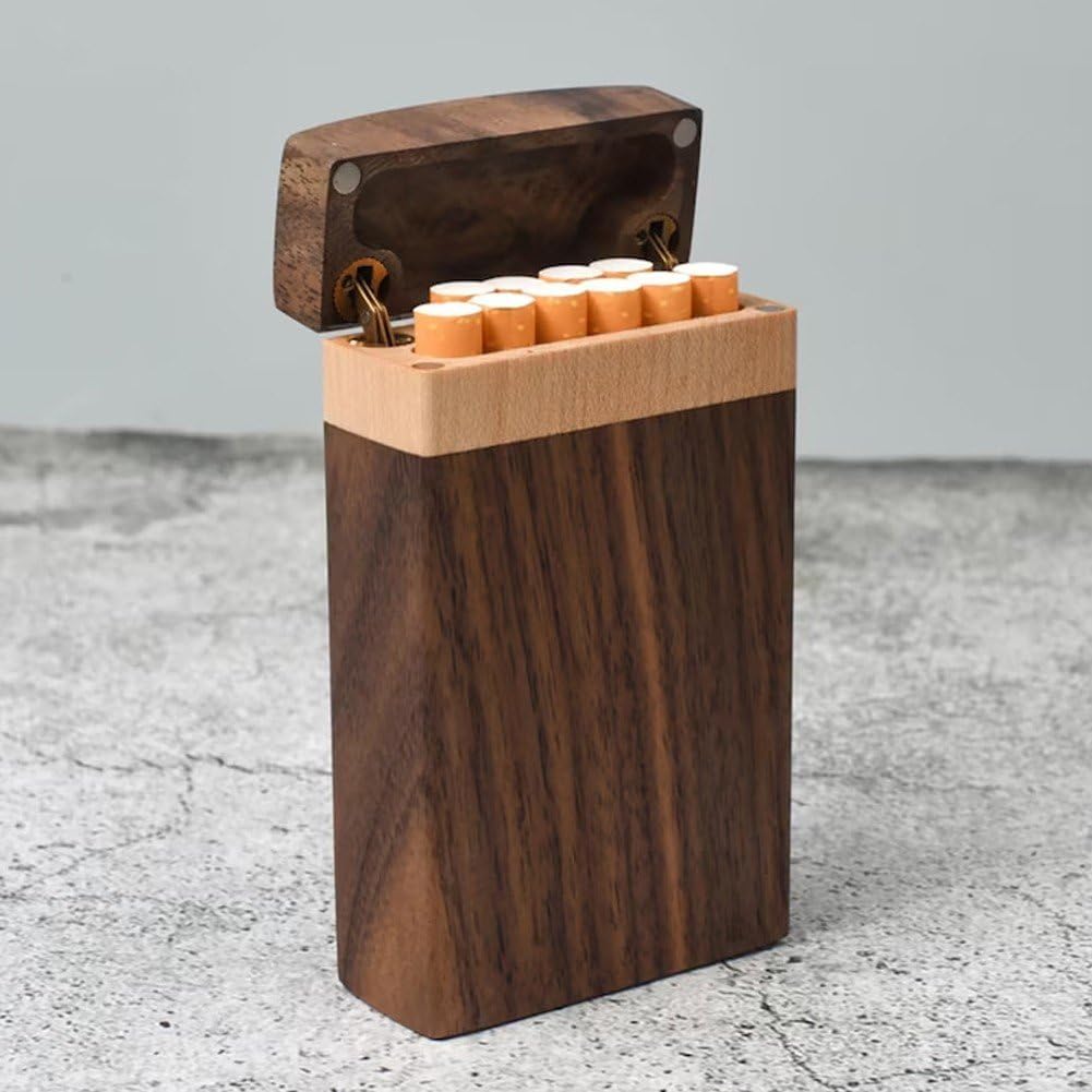 木製シガレットケース レトロ タバコケース シガレット収納ボックス 空ボックス シガレットコンテナ メンズ レディース 旅行 日常使い(20本収納可能)